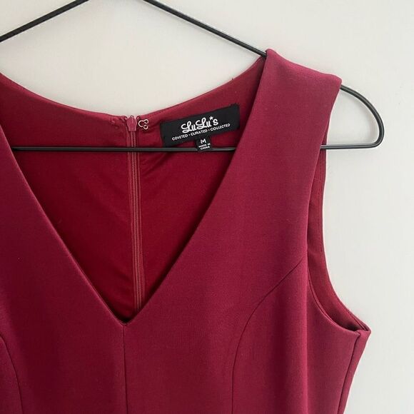 Lulus Hello World Sleeveless V Neck Skater Midi Dress Fit & Flare Burgundy M - Picture 4 of 10